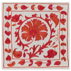 New Silk Hand Embroidery Suzani Textile Cushion Cover in Cream & Red