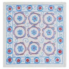 Hand Embroidered Silk Suzani Pillowcase, Floral Handmade Toss Pillow