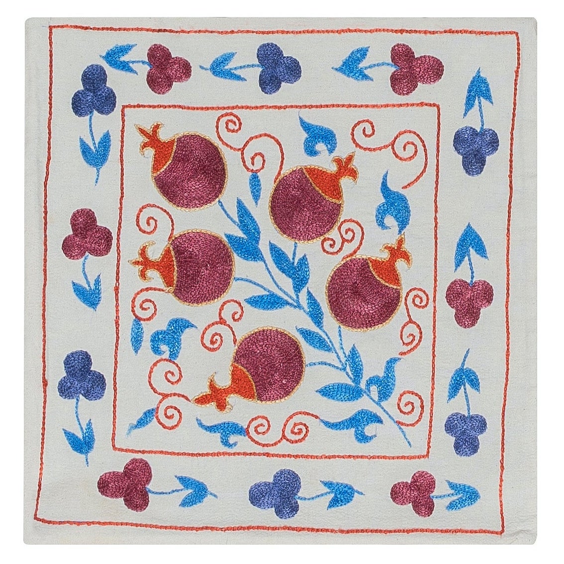 Suzani Textile Embroidered Silk Cushion Cover, Modern Handmade Pillow