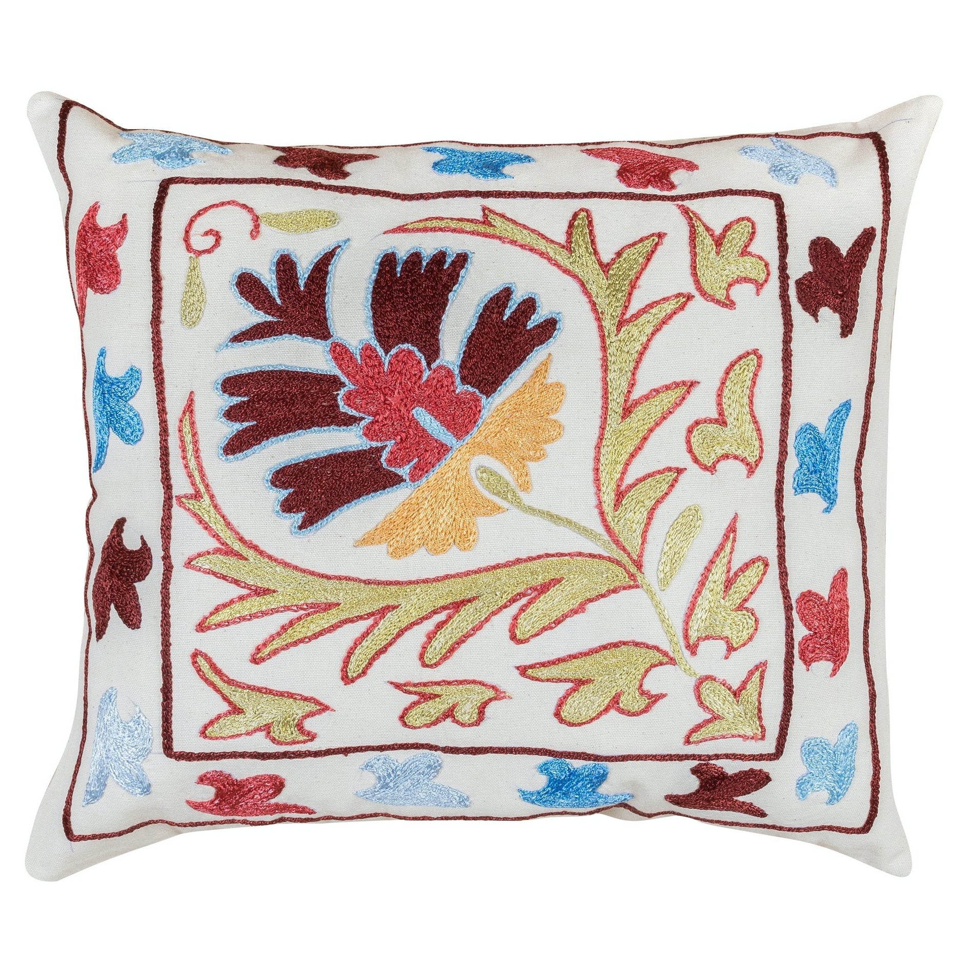Colorful Hand Embroidered Silk Cushion Cover, Suzani Throw Pillow Cover For Sale