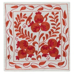 Contemporary Hand Embroidered Silk Suzani Cushion Cover in Red & Cream