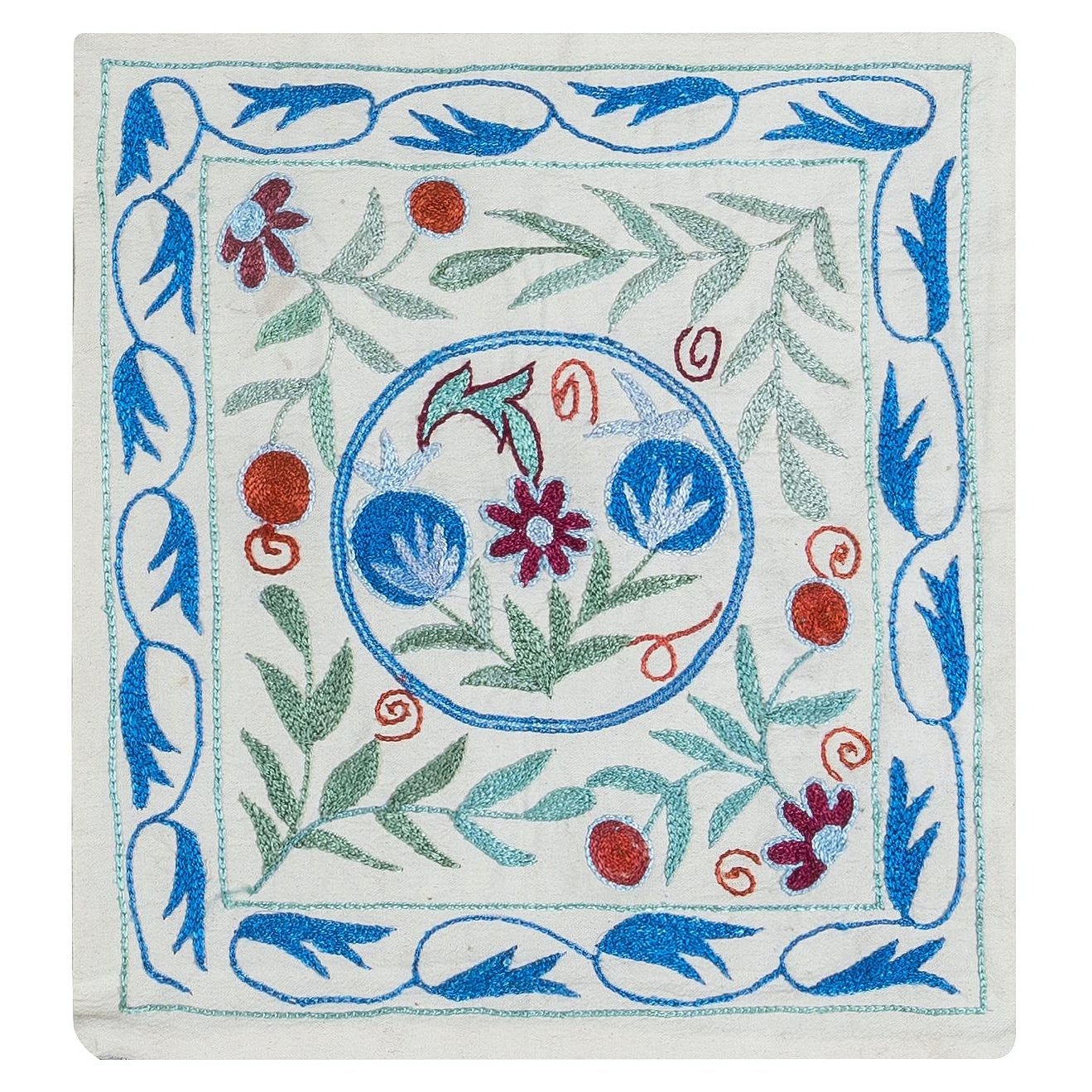 Silk Hand Embroidery Suzani Throw Pillow Cover, Uzbek Linen Toss Pillow