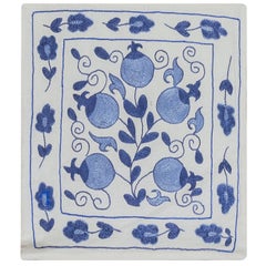 New Silk Hand Embroidery Suzani Textile Cushion Cover in Cream & Blue