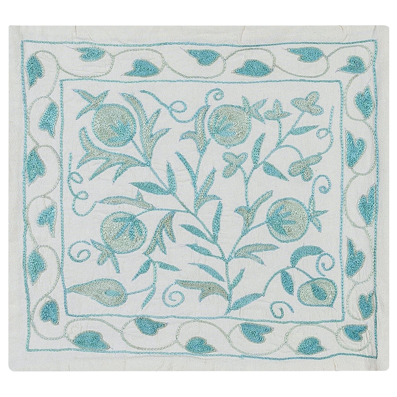 Contemporary Hand Embroidered Silk Cushion Cover, Uzbek Suzani Sham For Sale