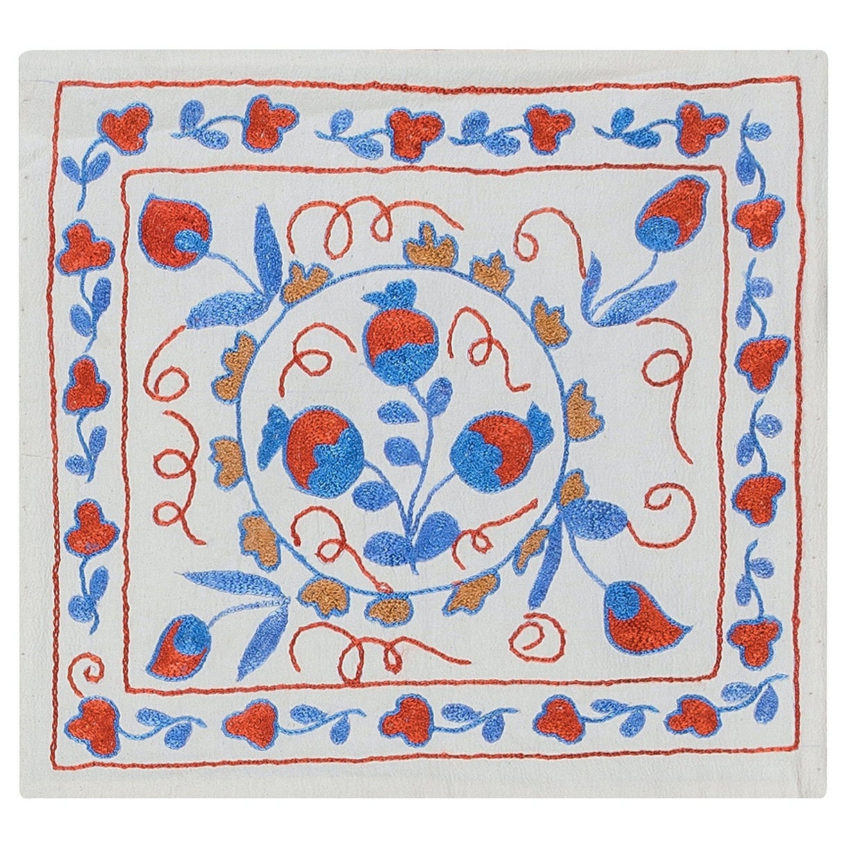 Seide Handbesticktes Suzani-Stoff-Kissen aus Usbekistan-Spitze, dekorativer Sham. 17"x18"