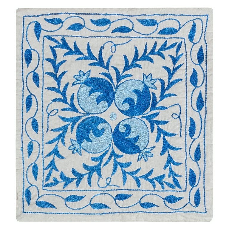Housse De Coussin Turque 17x17 Pouces - Broderie Main Laine Sur Coton/lin, Motif Suzani