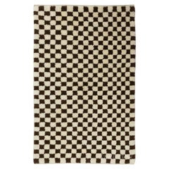 4x6 ft benutzerdefinierte handgefertigte Tulu Teppich, alle Wolle, New Checkered Design in Brown & Elfenbein