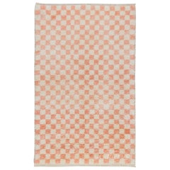 Custom Handmade Checkered Design Tulu Rug in Soft Pink & Beige. 100% Wool