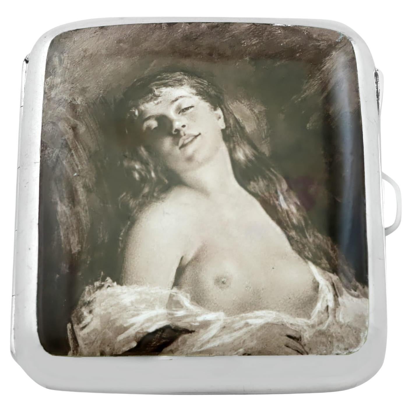 1920s Sterling Silver and Erotica Enamel Cigarette Case