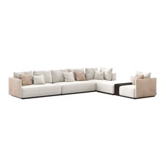 Art Deco Style His Modular Sofa Made with Ebony Wood, Leather and Textile