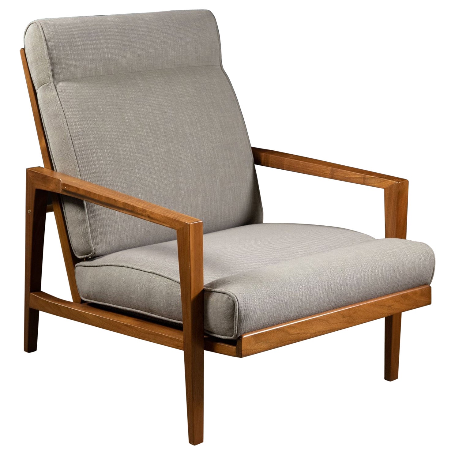 Edward Wormley for Dunbar Tilt-Back Sheridan Lounge Chair in Walnut Cane & Brass For Sale