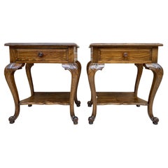 French Louis XV Style Walnut Bedside Tables with Drawer and Open Shelf, 1930s, S
