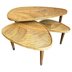 Set of Large Rattan Nesting Coffee Tables, Italy
