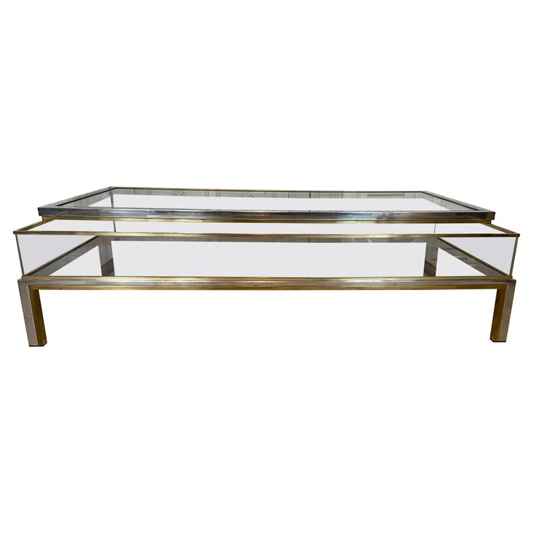 Midcentury Brass, Chrome, and Glass Showcase Coffee Table For Sale at