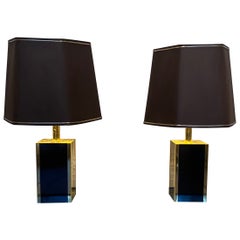 Pair of Black and Gold Colored Lamps, 1980s