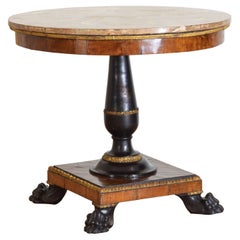 Italian, Lucca Empire Walnut Giltwood Ebonized 1-Drawer Center Table circa 1800