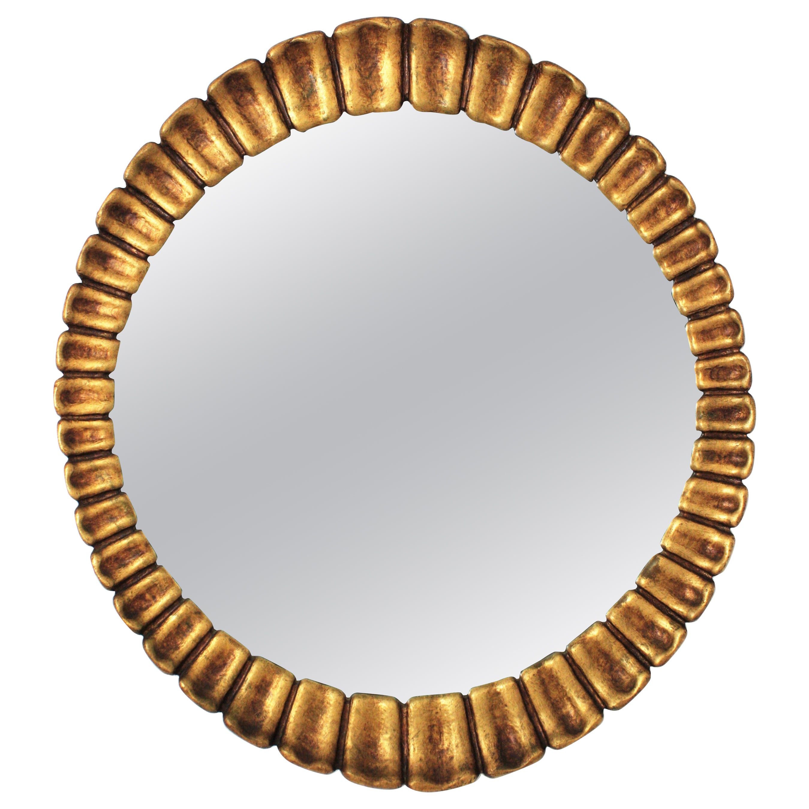 Spanish Sunburst Giltwood Oval Mirror by Francisco Hurtado For Sale