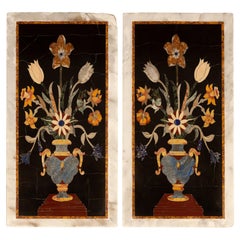 Paar italienische Wandschmuckplaketten aus Pietra Dura-Marmor aus dem 19. Jahrhundert