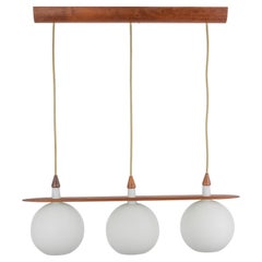 Minimalistic Teak and Opal Glass Pendant by Uno & Östen Kristiansson, 1960s