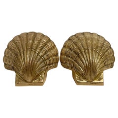 Vintage Pair Brass Scallop Or Clam Shell Seashell Bookends