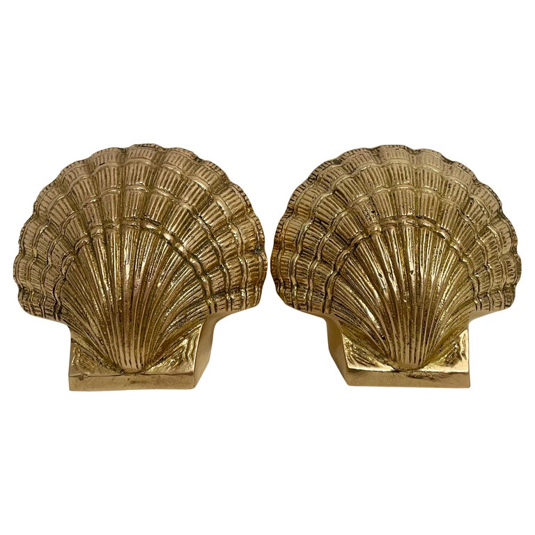 Pair Brass Scallop Or Clam Shell Seashell Bookends at 1stDibs