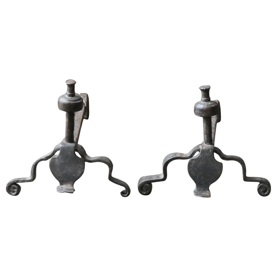 French Louis XV Iron Andirons, 18th Century For Sale