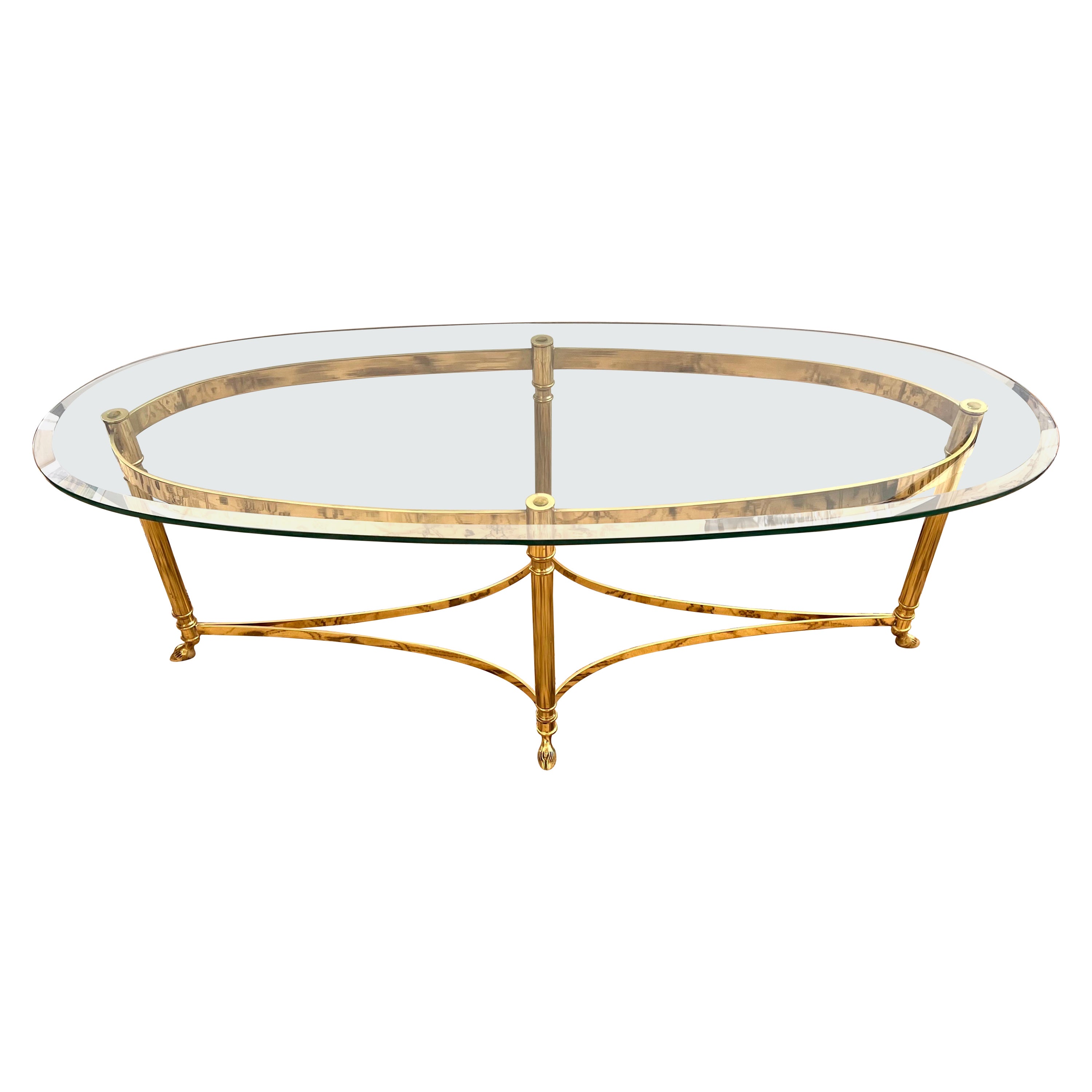 MCM Maison Jansen Inspired Brass and Glass Oval Cocktail Coffee Table