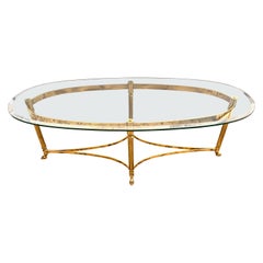 MCM Maison Jansen Inspired Brass and Glass Oval Cocktail Coffee Table