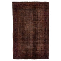 Medallion Vintage Overdyed Wool Rug Handmade in Brown