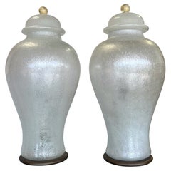 Retro Monumental Seguso Murano Glass Pulegoso Lighted Urns Lamps