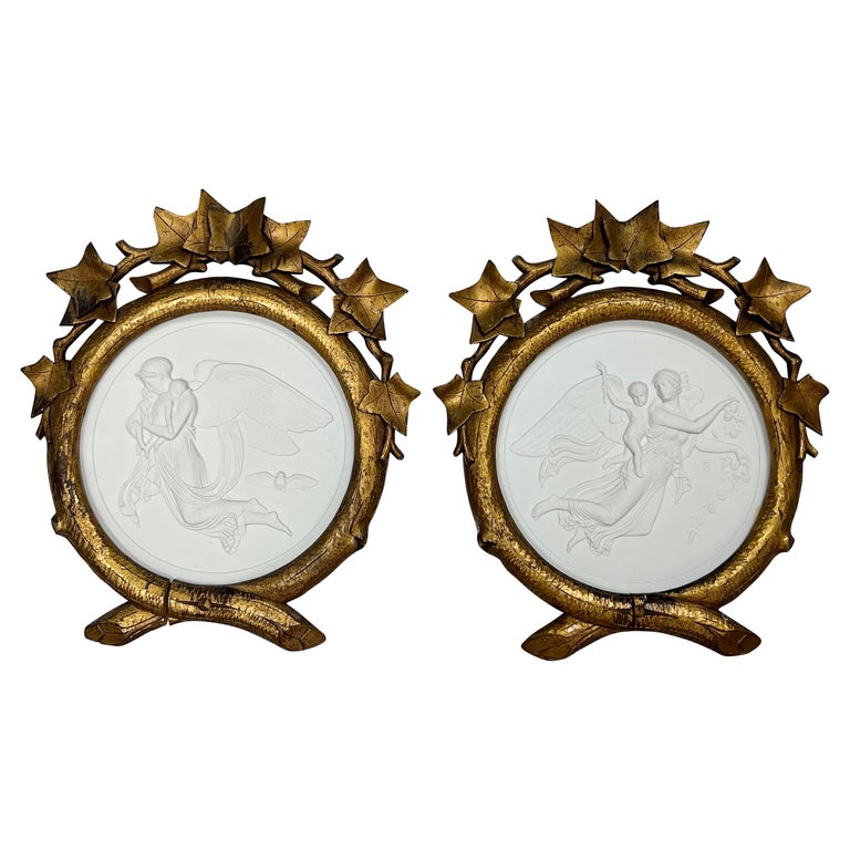 Royal Copenhagen Gilded Age Bisque Plaques with Carved Wood Frames For Sale