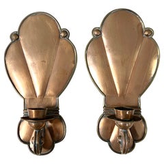 Hector Aguilar Taxco Mexico Arts and Crafts Pair of Copper Sconces