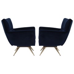 Set of Curvaceous Swivel Chairs on Brass Legs by Henry Glass