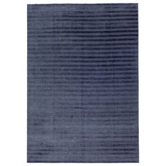 Modern Indian Handmade Solid Blue Room Size Wool Rug