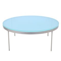 Vintage Minimalist Nicos Zographos Round Glass and Stainless-Steel Coffee Table