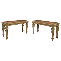 Pair of 18th Century Italian Painted Parcel Gilt Carved Console Tables