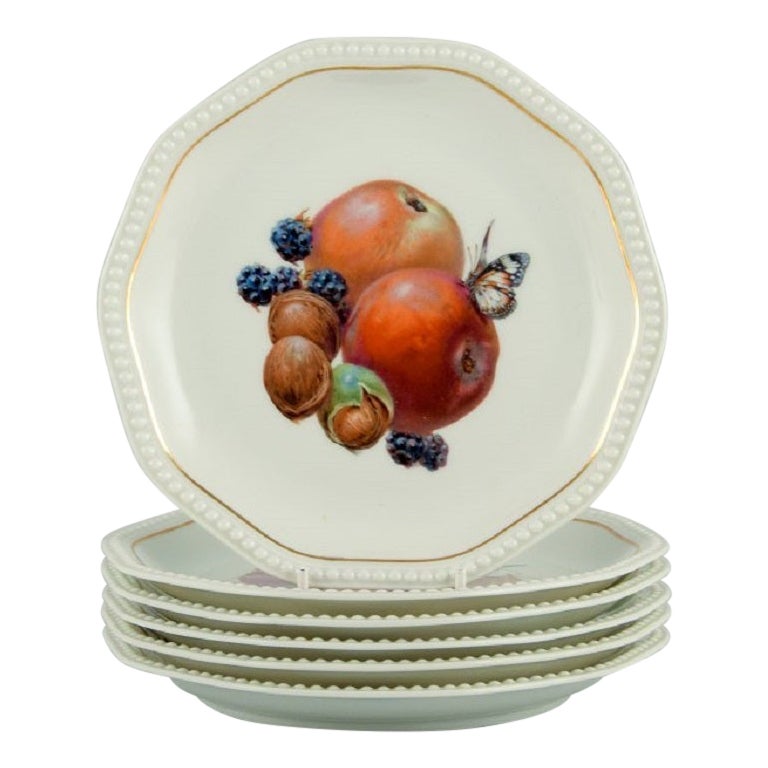 Rosenthal, Germany, Six Plates Hand Painted with Fruits and Butterflies For Sale