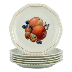 Rosenthal, Germany, Six Plates Hand Painted with Fruits and Butterflies