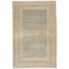 Beige Handmade Antique Hamadan Wool Rug with Allover Design