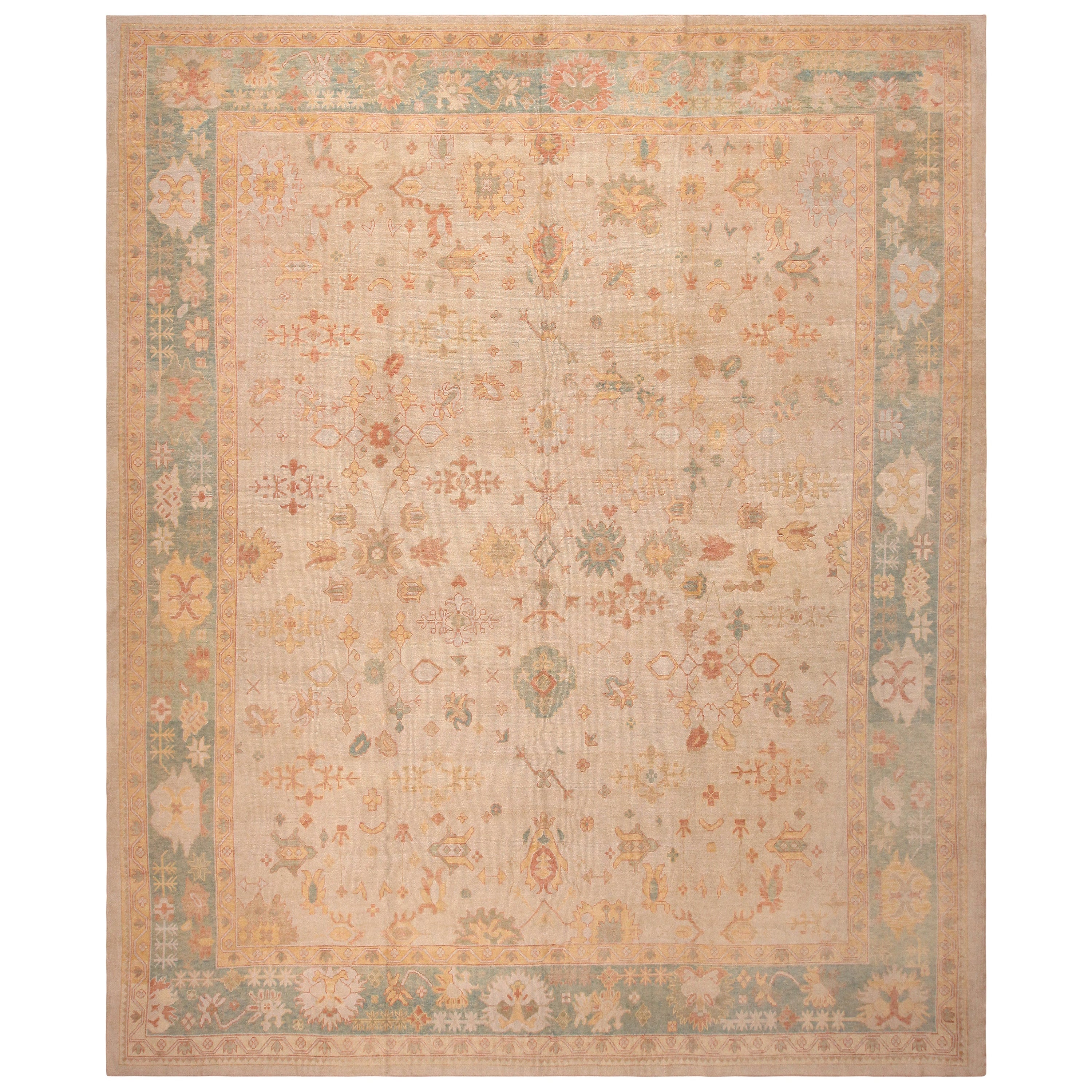 Nazmiyal Collection Large Modern Turkish Oushak Rug. 13 ft 10 in x 16 ft 6 in For Sale