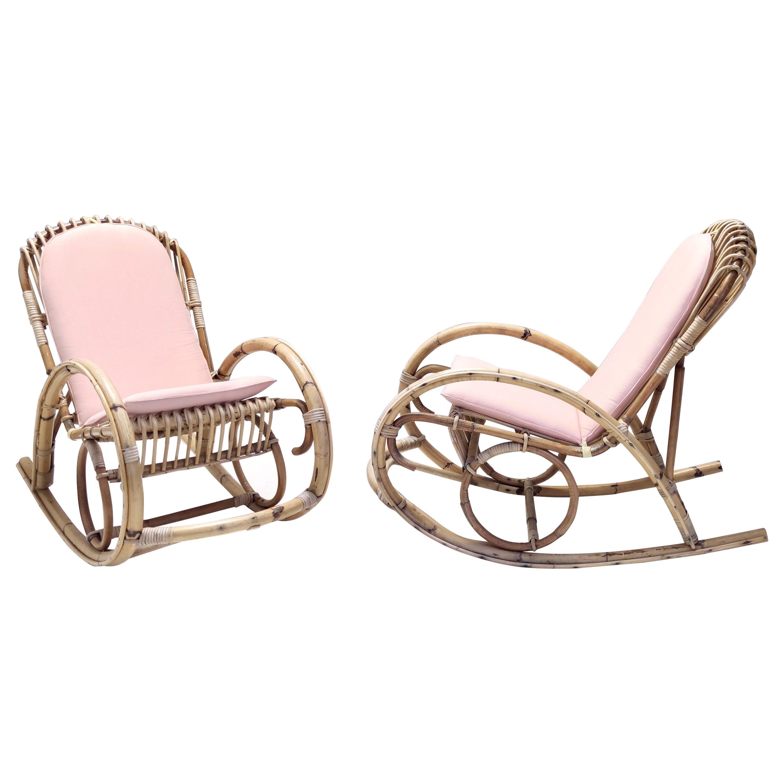 Pair of Postmodern Bamboo Children Rocking Chairs Ascribable to V. Bonacina For Sale