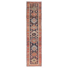 Antique Heriz Serapi Runner with Colorful Highly Stylized Medallion Design