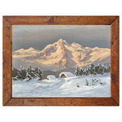 Hans Grabner, Snowy Landscape at Twilight Oil on Canvas