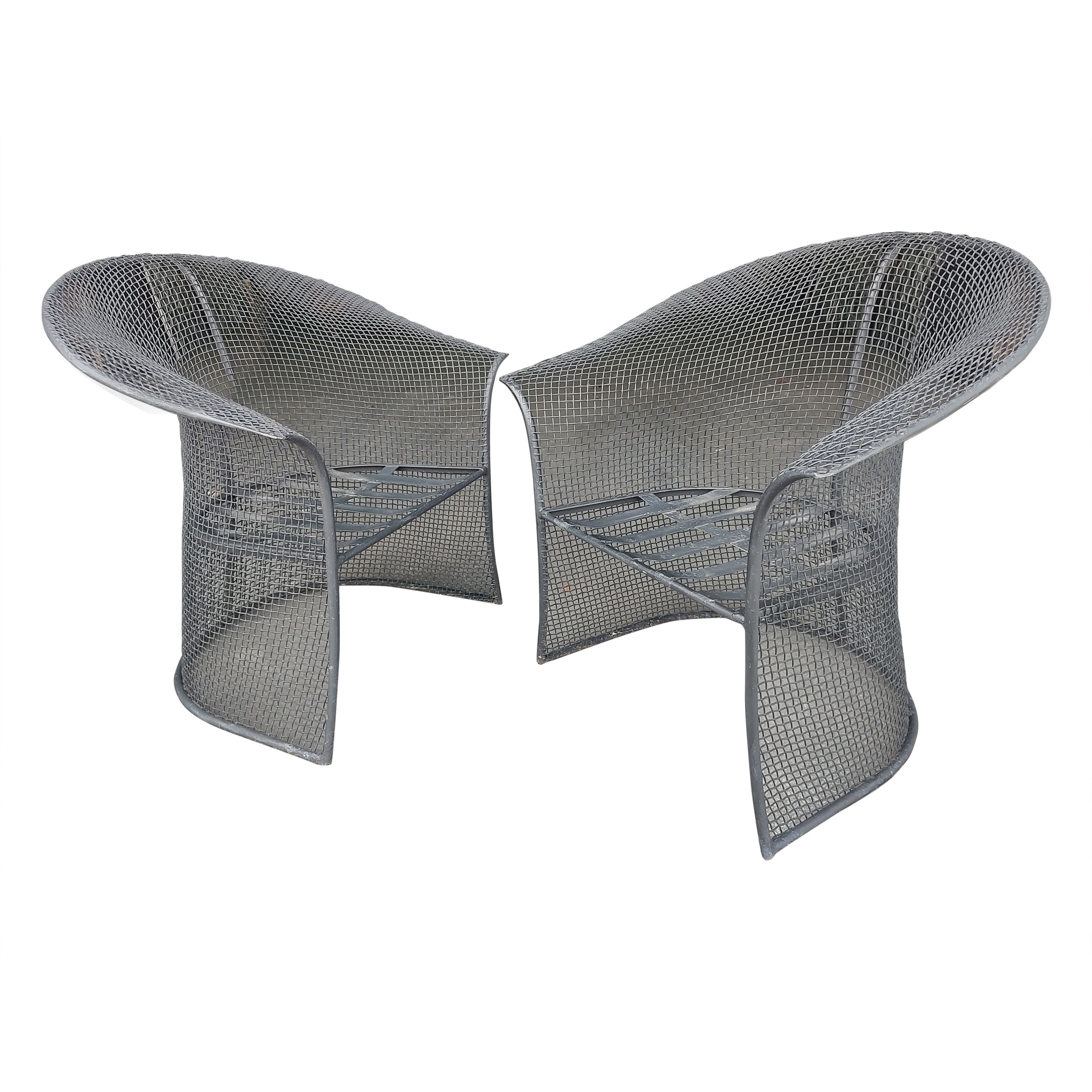 Iron Pair of Russell Woodard Sculptural Lounge Chairs in a Rare Form, circa 1960 For Sale