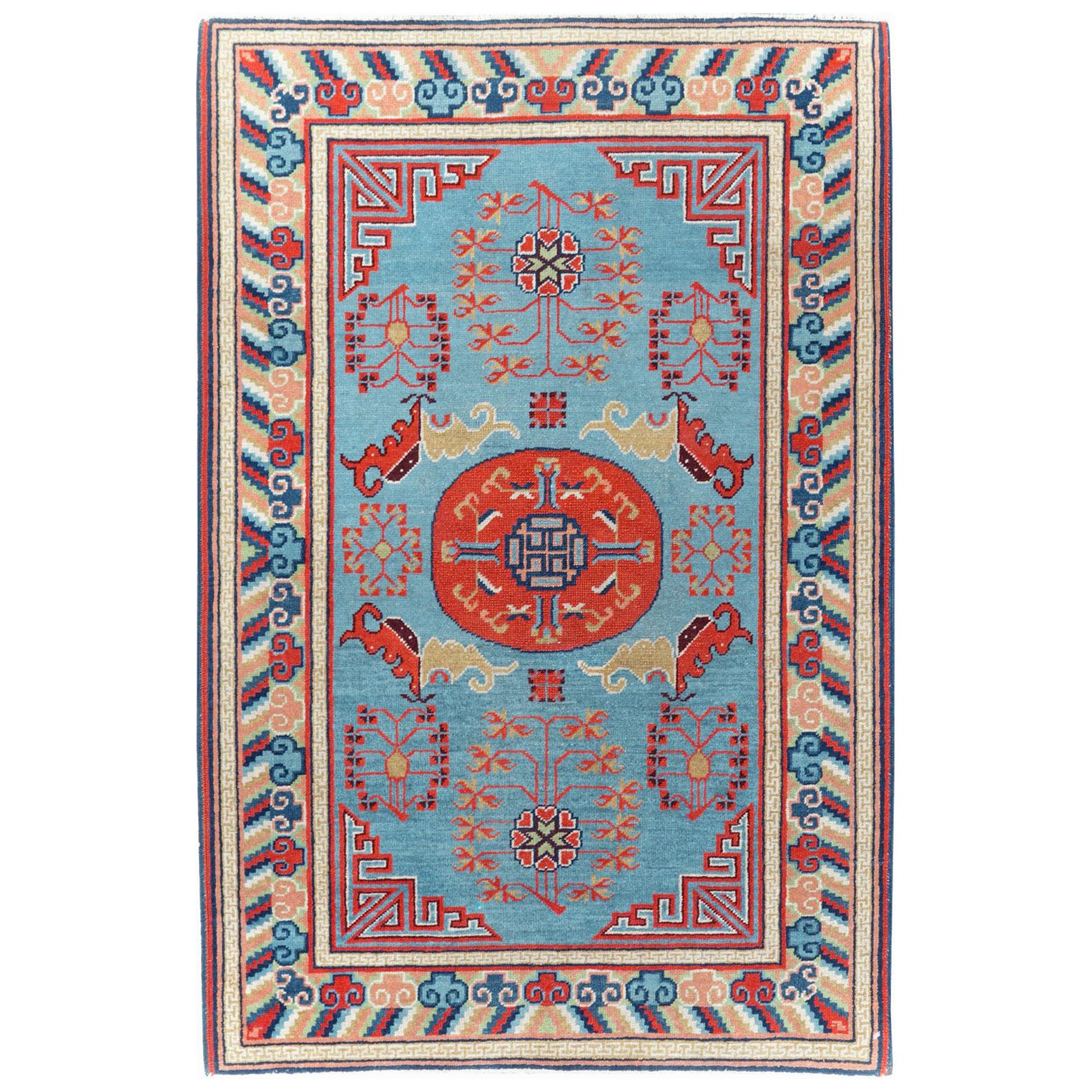 Galerie Shabab Collection Mid-20th Century East Turkestan Khotan Throw Rug For Sale