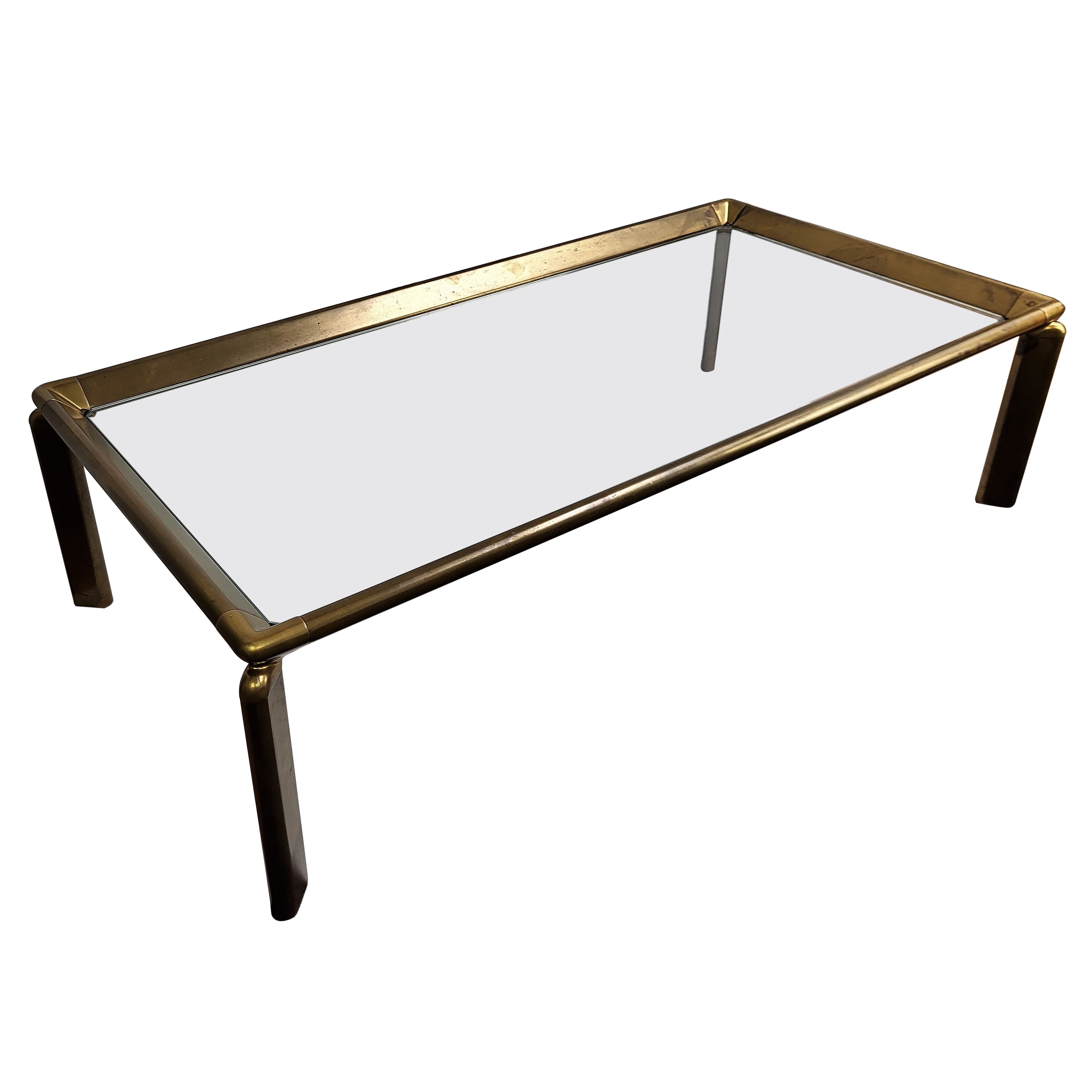 1960s Italian Modern Regency Neoclassical Brass and Glass Coffee Table