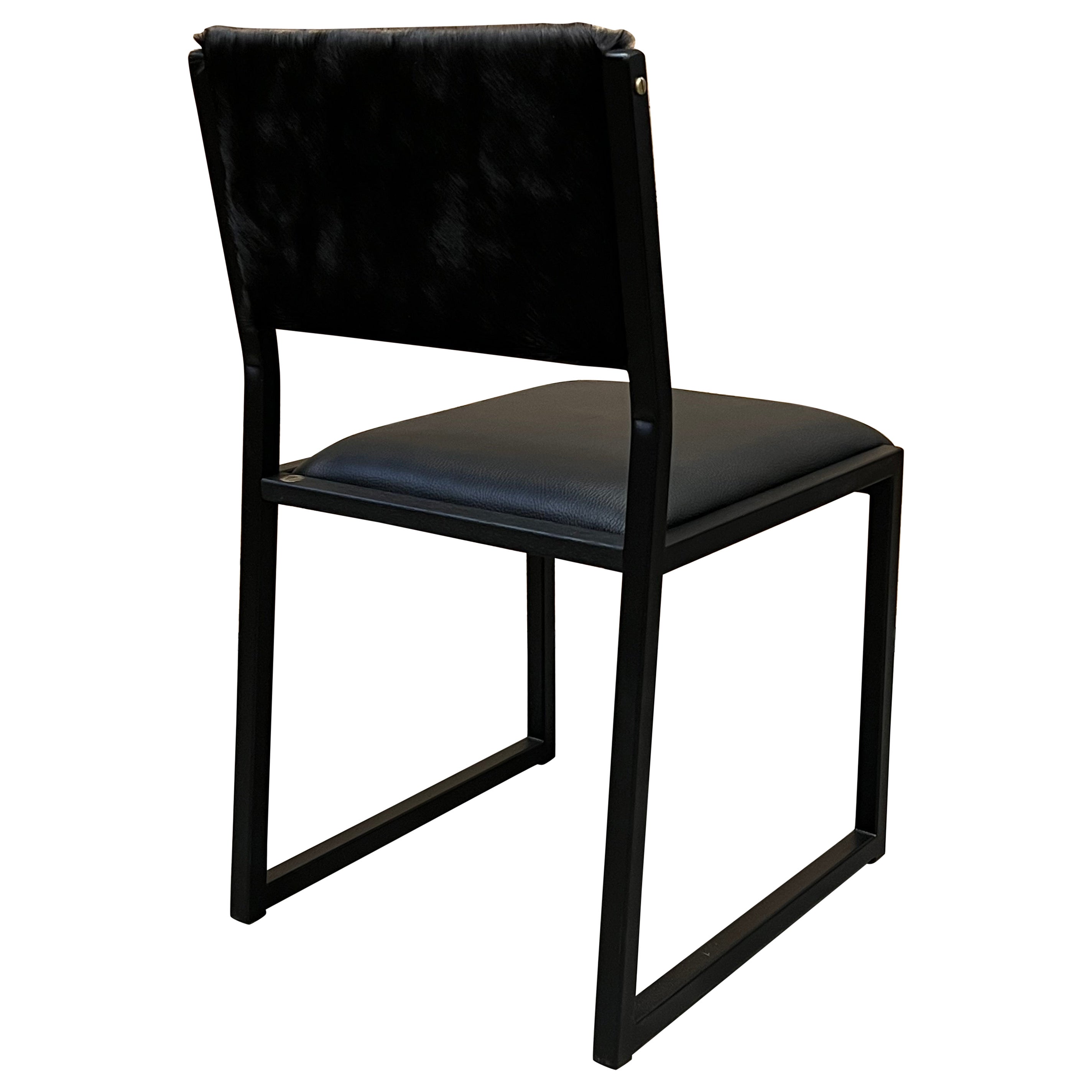 Shaker Modern Chair by Ambrozia, Ebonized Oak, Black Leather, Black Cowhide For Sale