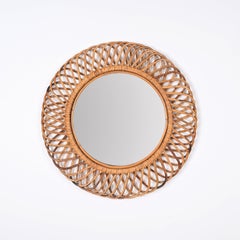 Franco Albini Round Mirror in Bamboo and Rattan, Italy, 1960s