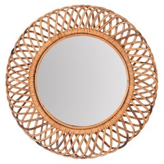 Franco Albini Round Mirror in Bamboo and Rattan, Italy, 1960s