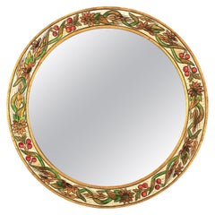 Round Wall Mirror in Polychrome Wood, 1960s